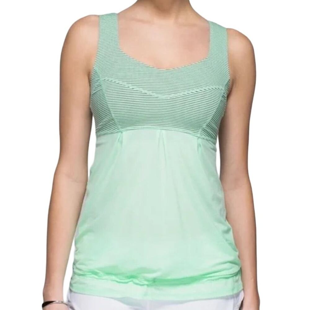 Lululemon Tame Me Tank Top Striped Fresh Teal Mini Hyper Womens 4 Dance Yoga Gym